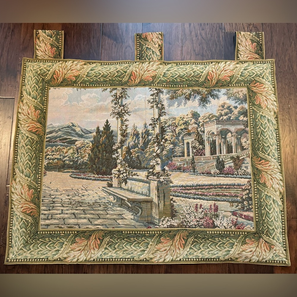 Wall Tapestry of an Italian Villa and Garden With Mountain View - 44” x 38”